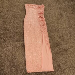 Elegant Pink Sequin Strapless Gown